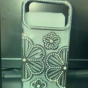 Apple Silver Floral Rhinestone Case